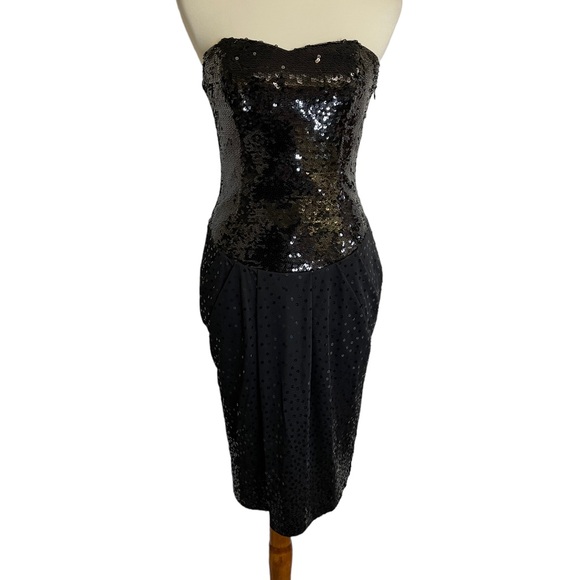 Betsey Johnson Black Sequin Dress Size 6 Fits Size 4 Strapless or with Straps - Picture 2 of 16